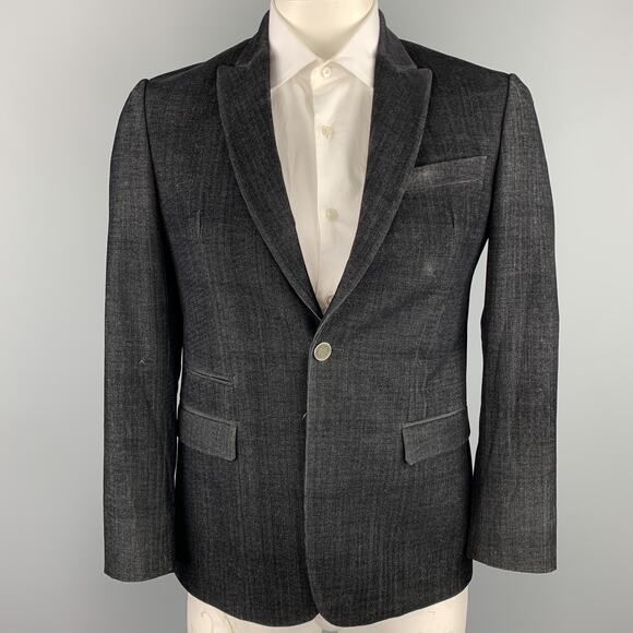 JUST CAVALLI Size 40 Black Textured Polyester Blend Peak Lapel Sport Coat - Picture 1 of 6